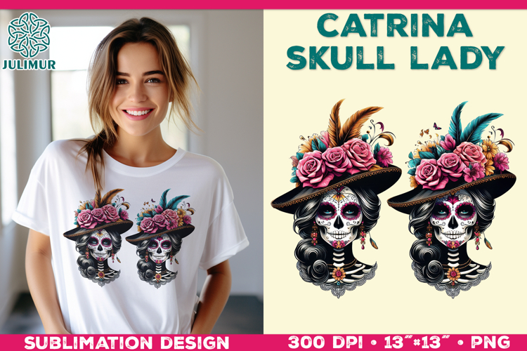 Elegant Catrina Skull Lady Portrait Sublimation Design