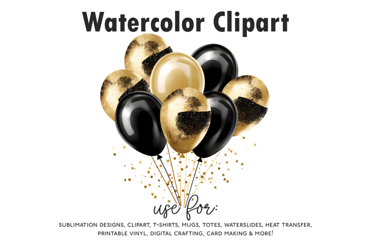 Black & Gold Brushstroke Balloon Clipart