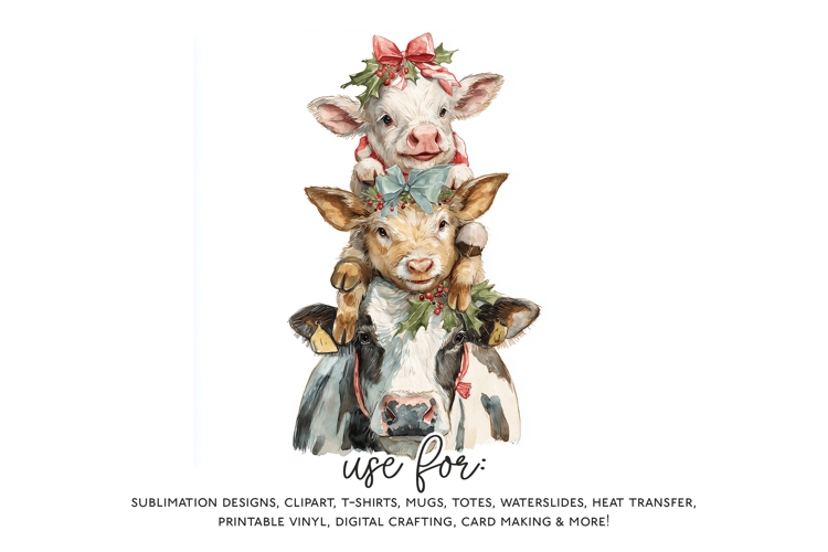 Christmas Cow Stack Sublimation PNG - Funny Farm Animals