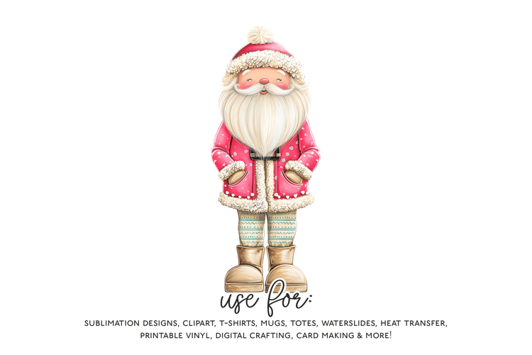 Pink Santa Claus Sublimation PNG - Trendy Retro Christmas