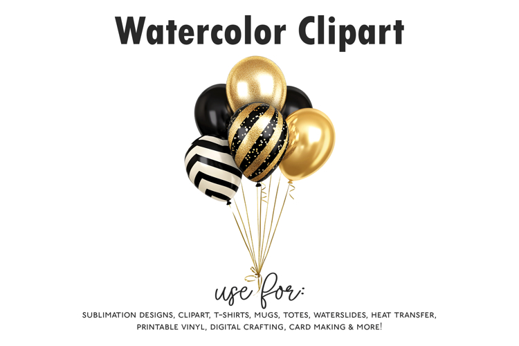 Black & Gold Chevron Balloon Clipart | Glitter Stripe Balloo