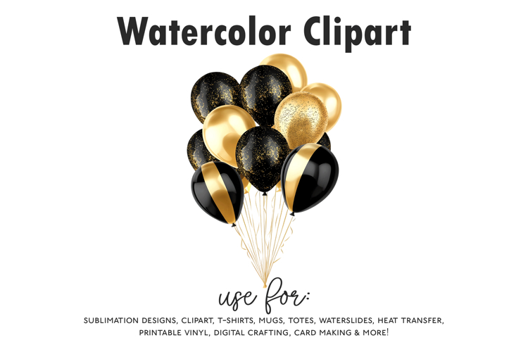 Black & Gold Balloon Clipart | Glitter & Split Color Balloon