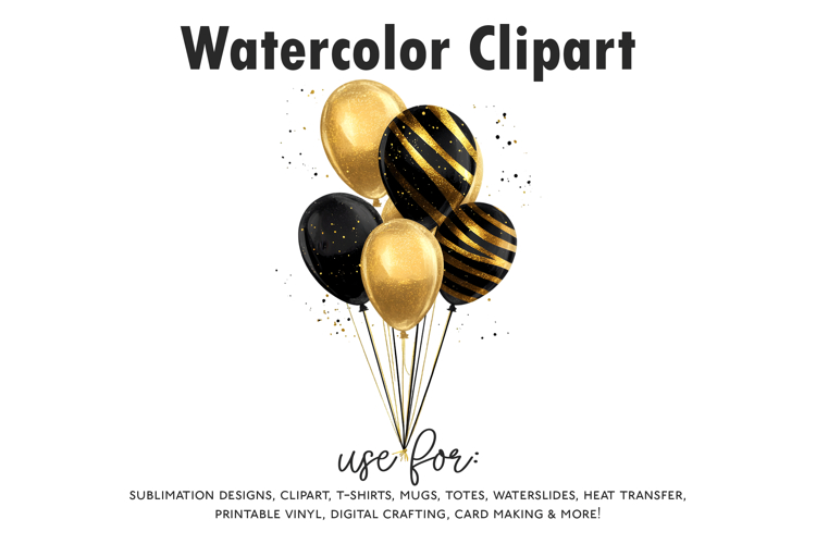 Gold & Black Striped Balloon Clipart | Glitter Party Balloon