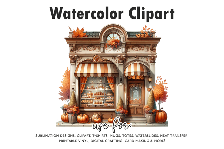 Watercolor Autumn Bakery Clipart | Fall Coffee Shop PNG