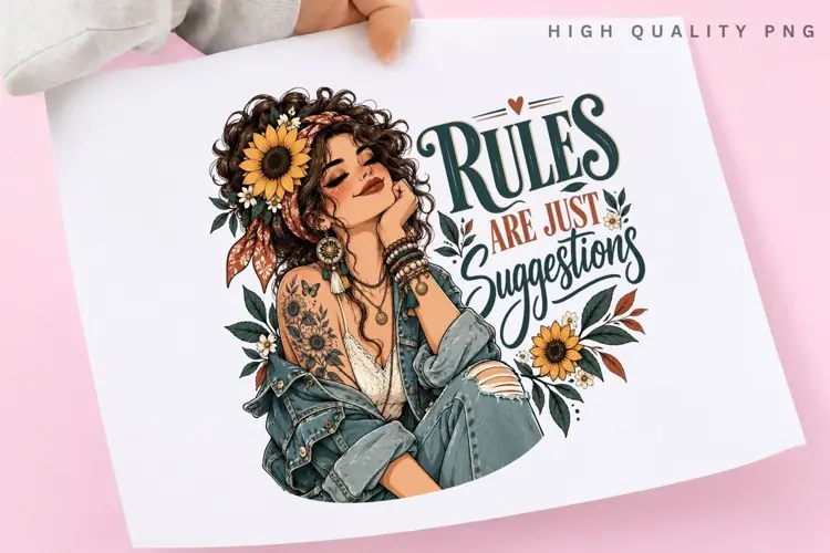 Rules Are Just Suggestions PNG Sublimation Design, Boho