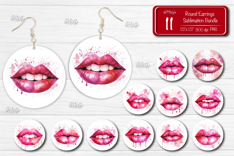 Sublimation earring bundle Round earring Pink Lips earrings