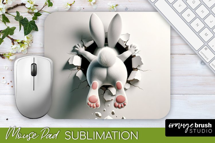 Sublimation Easter Mousepad - 3D Bunny Hole in Wall Design