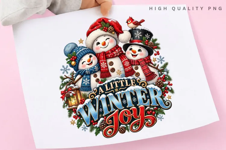 A Little Winter Joy Snowman Family Christmas Holiday PNG