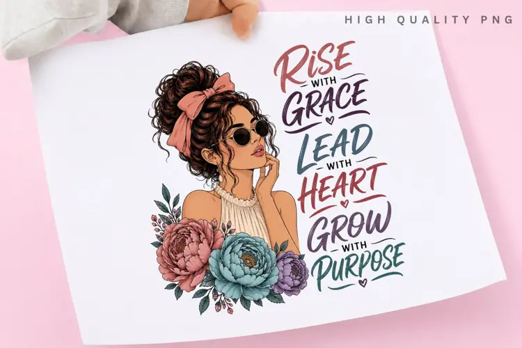 Rise With Grace Lead With Heart PNG Sublimation Design