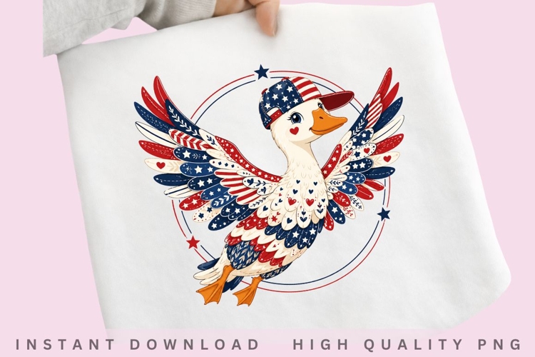 Patriotic Duck PNG Design, Cute American Flag Duck example image 1