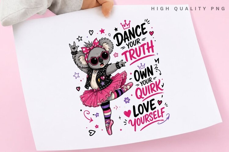 Ballerina Koala PNG Sublimation Design, Cute Punk Koala example image 1