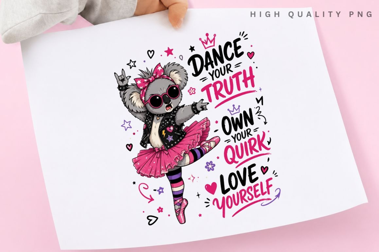 Ballerina Koala PNG Sublimation Design, Cute Punk Koala