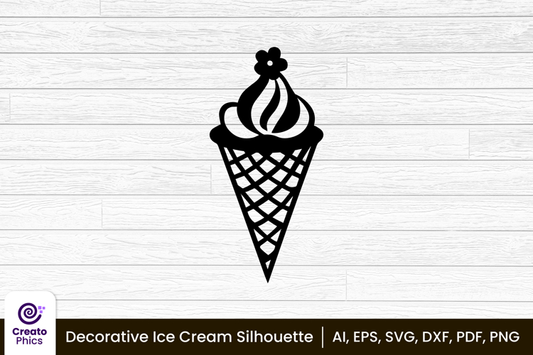 decorative ice cream silhouette food clipart SVG, printable