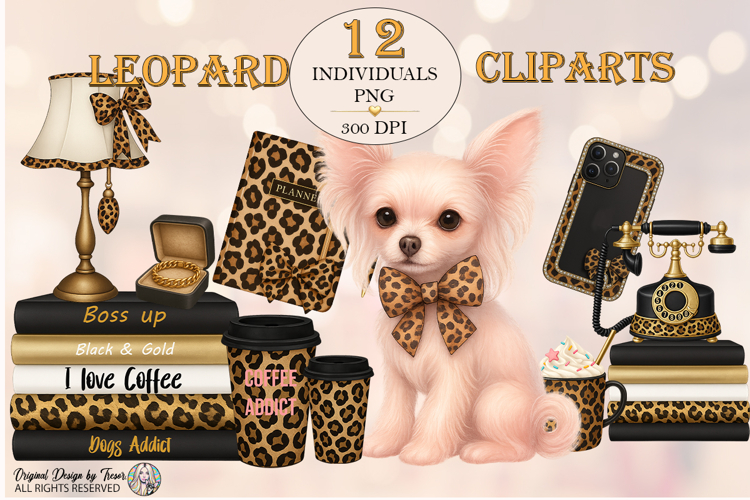 Leopard Dog Clipart PNG Bundle | 12 Luxury Elements