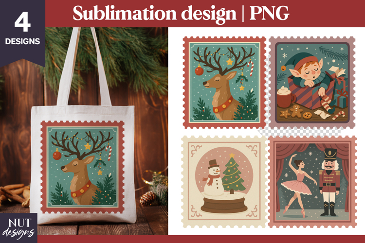 Christmas clipart Postage Stamp Nutcracker Reindeer Snowman