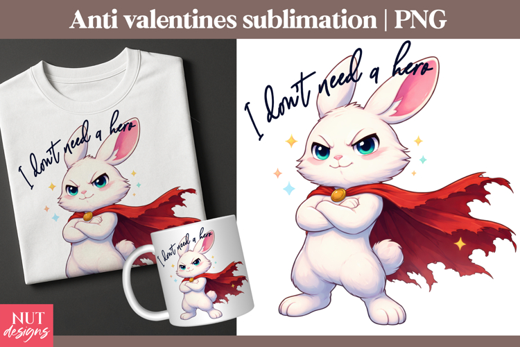 I Don’t Need a Hero Bunny PNG Anti Valentine sublimation