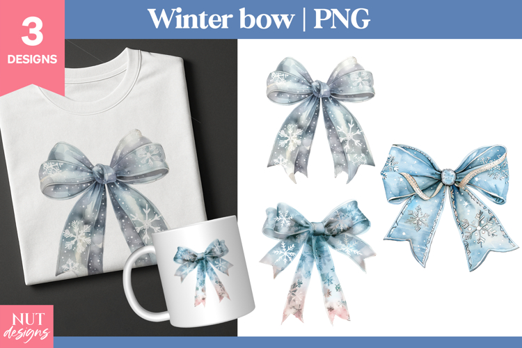 Winter Blue Bow Clipart PNG Winter sublimation