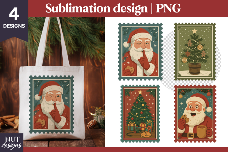 Christmas clipart Postage Stamp Santa Claus Christmas tree