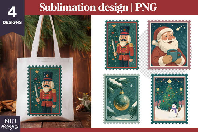 Christmas clipart Postage Stamp Santa Claus Nutcracker Tree