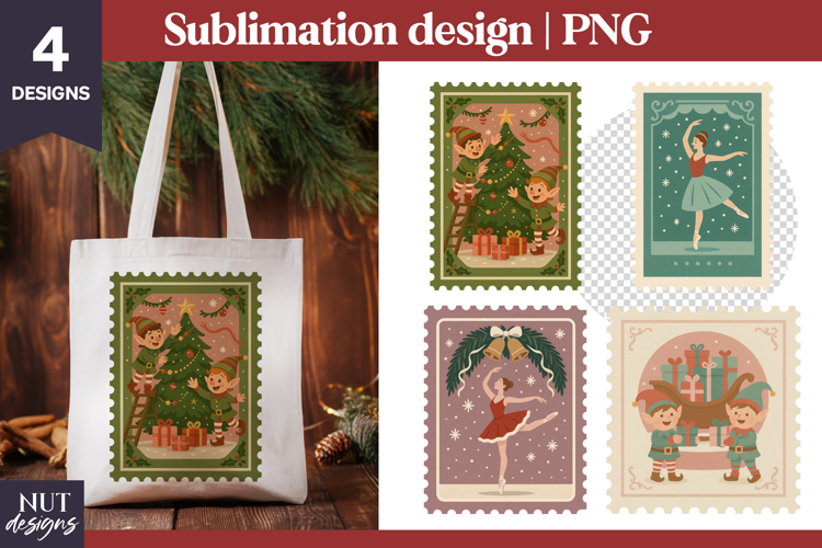 Christmas Postage Stamp clipart Ballerina Christmas Elf