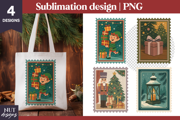 Christmas clipart Postage Stamp Nutcracker Elf Gift card