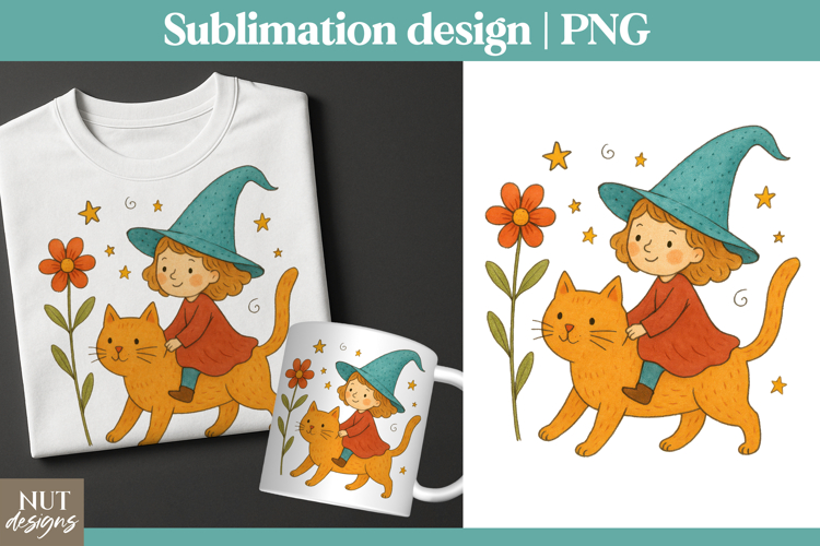 Cute Girl riding Cat tshirt design, Gift for cat lover, girl example image 1