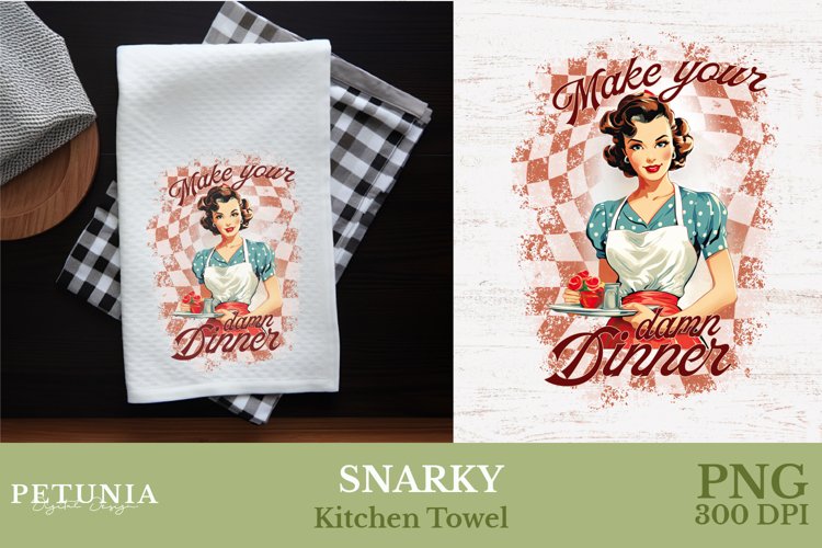 Retro Woman Kitchen Towel | Kitchen Towel Sublimation Design