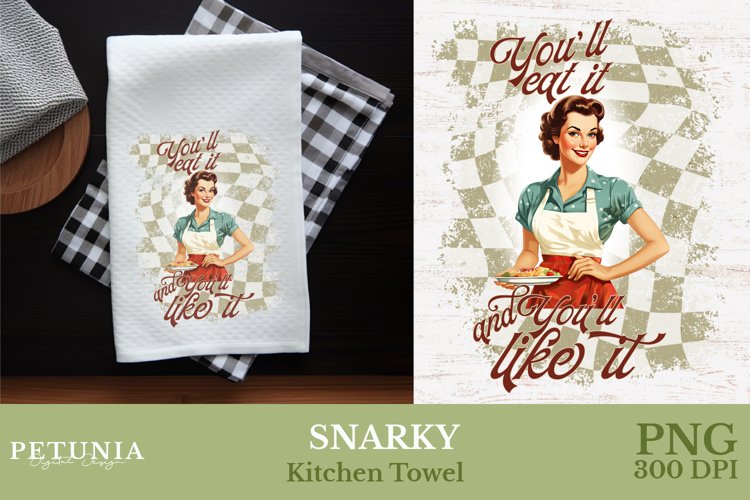 Retro Woman Kitchen Towel | Kitchen Towel Sublimation Design