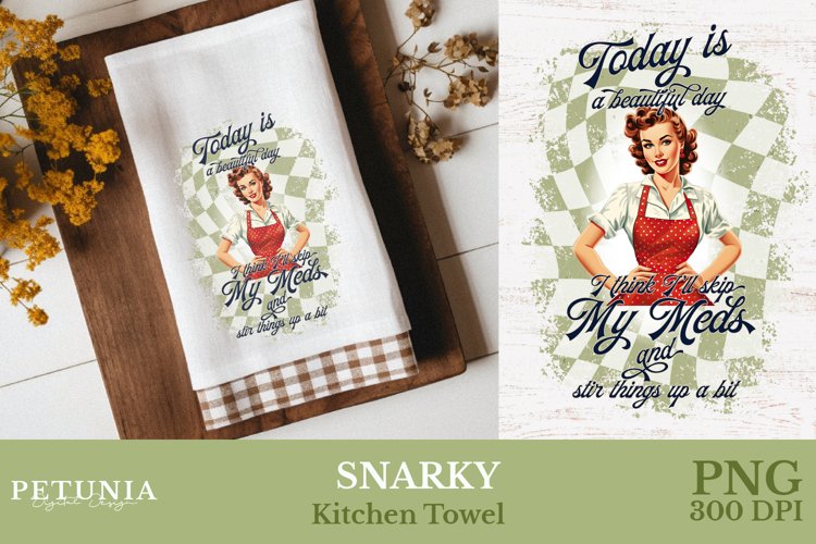 Retro Woman Kitchen Towel | Kitchen Towel Sublimation Design