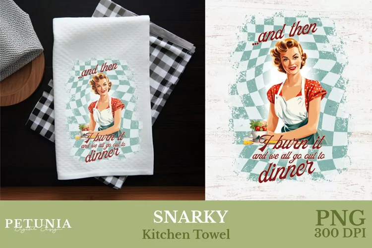 Retro Woman Kitchen Towel | Kitchen Towel Sublimation Design