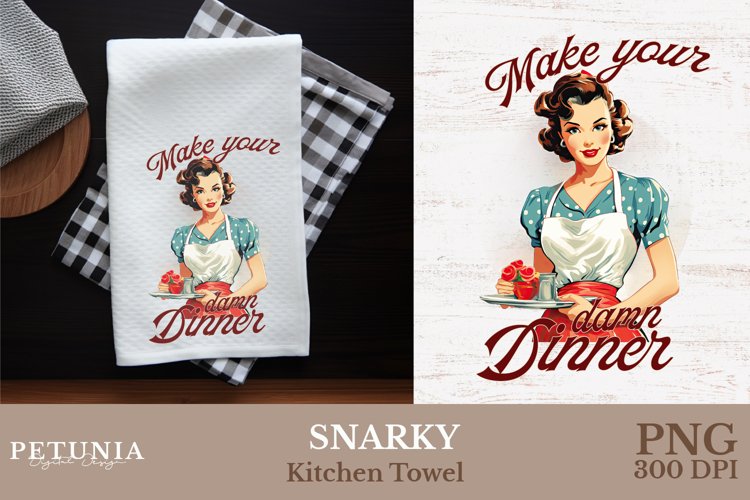 Retro Woman Kitchen Towel | Kitchen Towel Sublimation Design