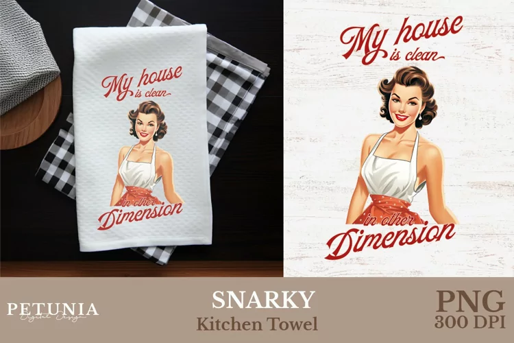 Retro Woman Kitchen Towel | Kitchen Towel Sublimation Design