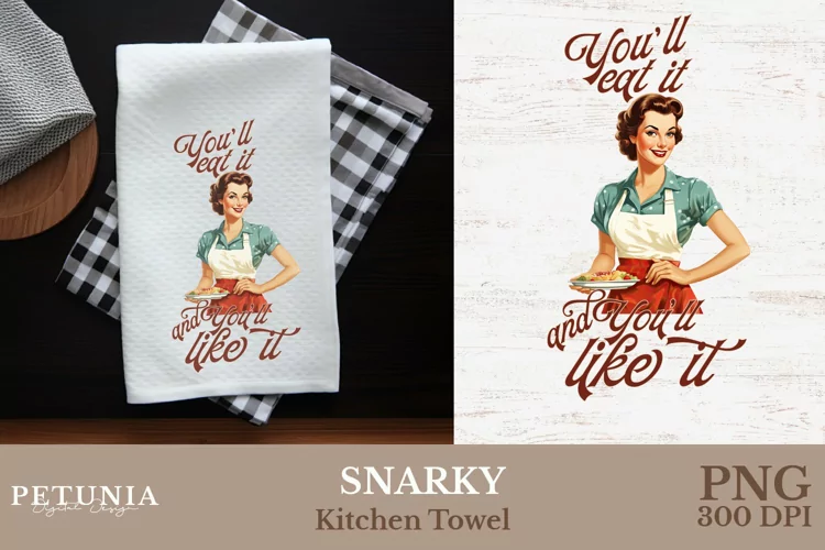 Retro Woman Kitchen Towel | Kitchen Towel Sublimation Design
