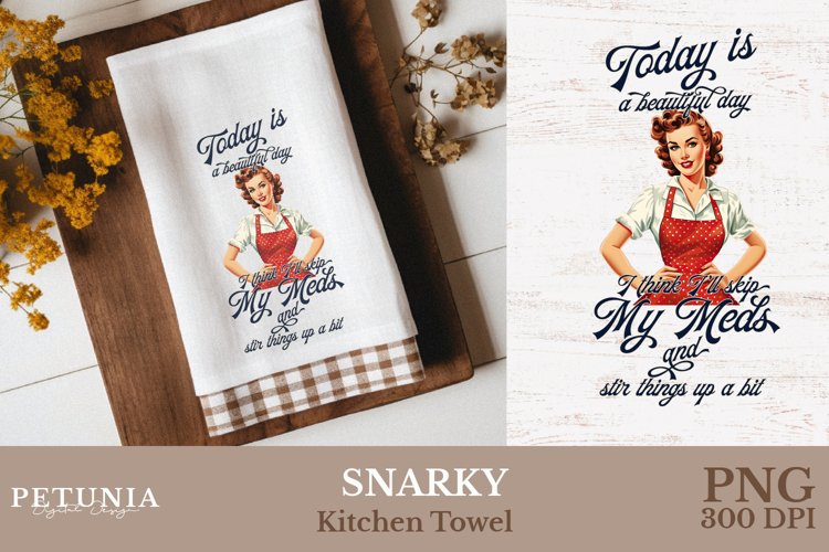 Retro Woman Kitchen Towel | Kitchen Towel Sublimation Design