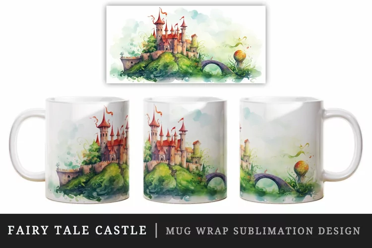 Fairy tale castle mug, cup wrap sublimation design png