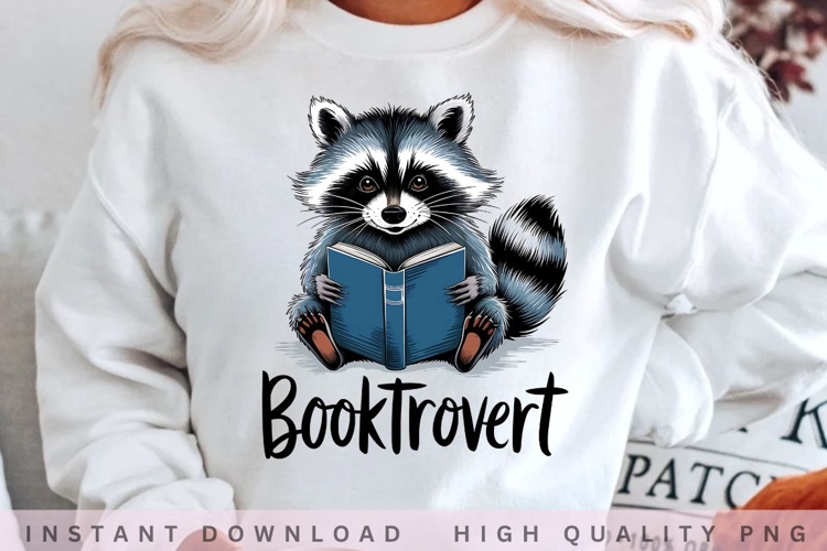 Booktrovert PNG, Cute Raccoon Reading Book Sublimation, Book