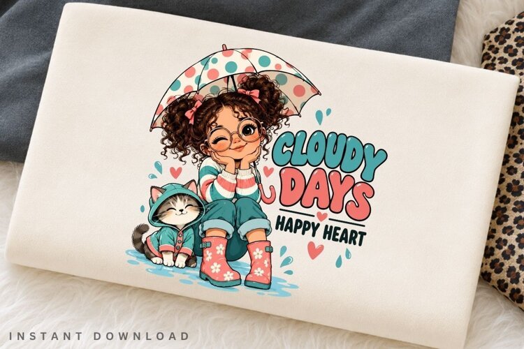 Cloudy Days Happy Heart PNG Sublimation Design example image 1