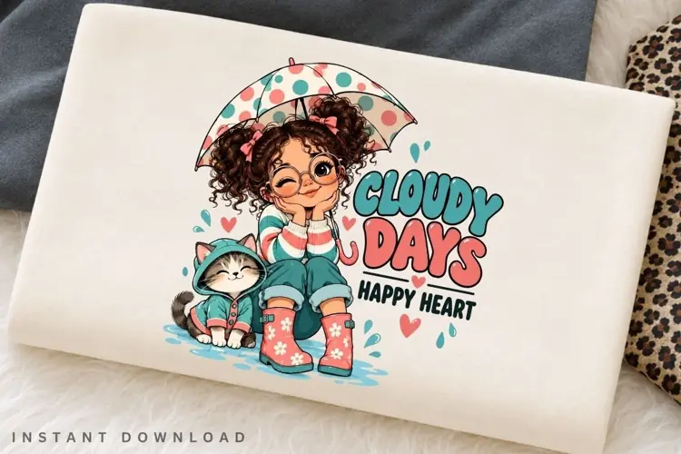 Cloudy Days Happy Heart PNG Sublimation Design