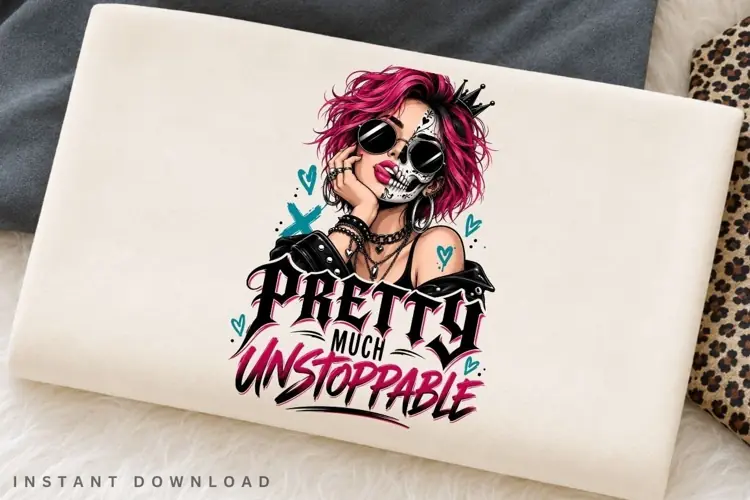 Pretty Much Unstoppable PNG Sublimation Design, Sugar Skull