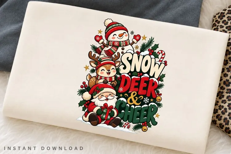 Cute Snowman Reindeer Santa Christmas Winter Holiday Snow