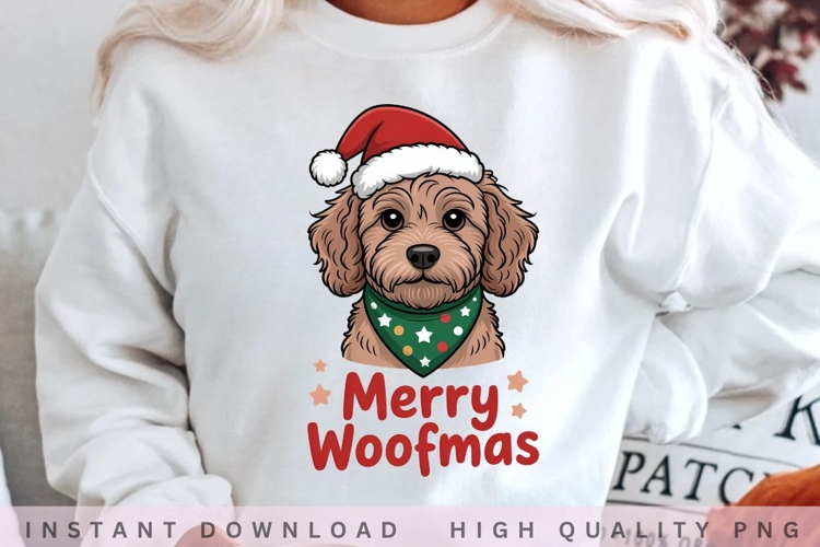 Merry Woofmas PNG, Cute Christmas Dog Clipart, Santa Hat