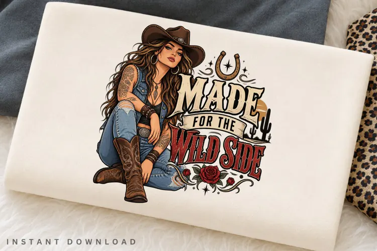 Modern Cowgirl PNG, Wild Side Western Woman PNG, Rustic