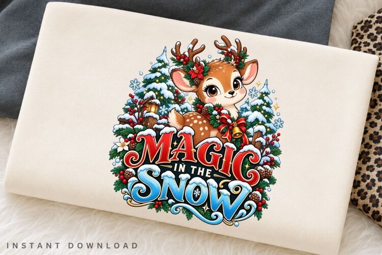 Magic in the Snow Deer Winter Christmas PNG example image 1