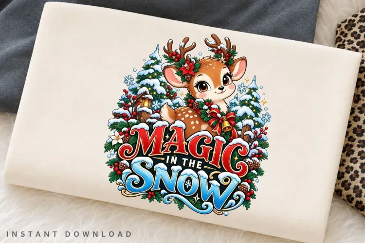 Magic in the Snow Deer Winter Christmas PNG