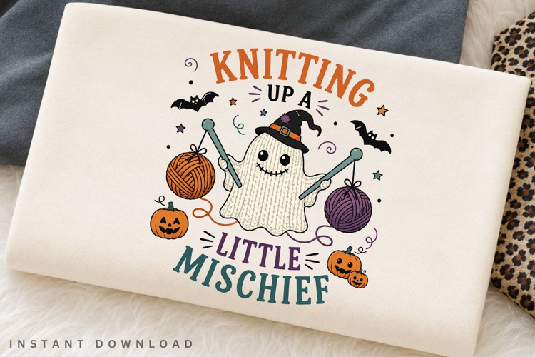 Knitting Up A Little Mischief PNG Sublimation Design, Knit