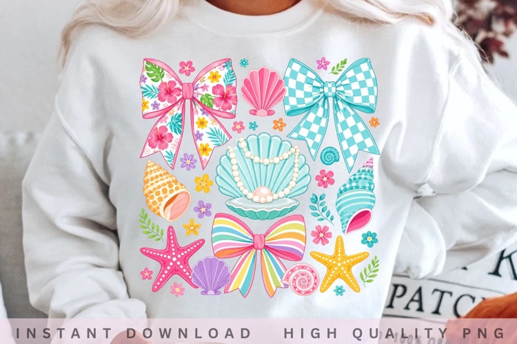 Coquette Beach Bow PNG Design, Seashell Starfish Tropical Fl example image 1