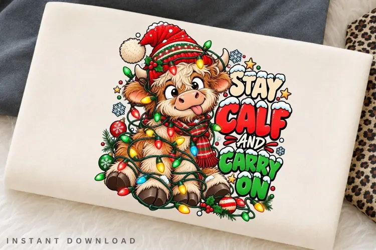 Cute Highland Cow Stay Calm and Carry On Christmas Winter