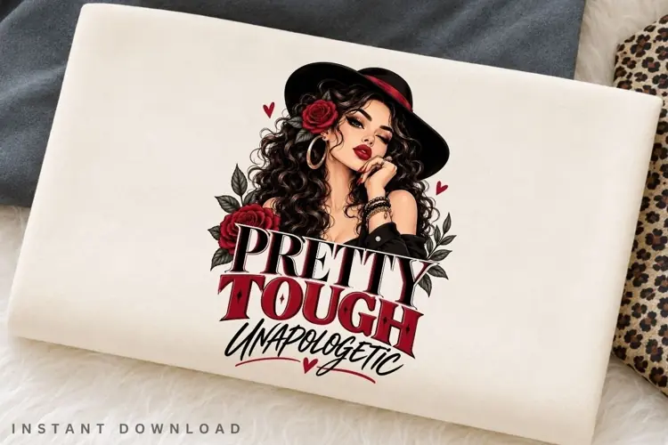 Pretty Tough Unapologetic PNG Sublimation Design, Glam