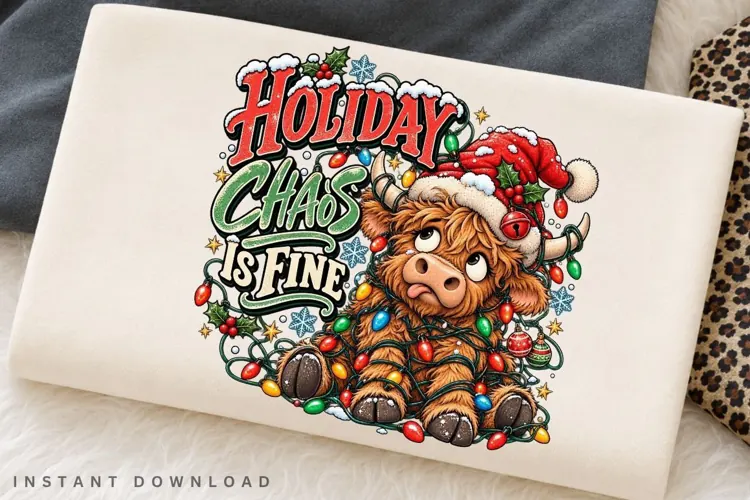 Holiday Chaos Is Fine Funny Highland Cow Christmas Winter