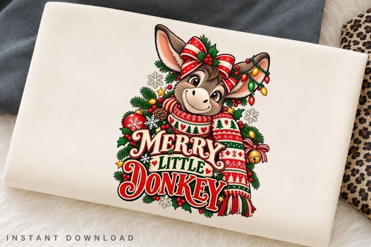 Merry Little Donkey Cute Christmas Holiday Winter PNG Design example image 1